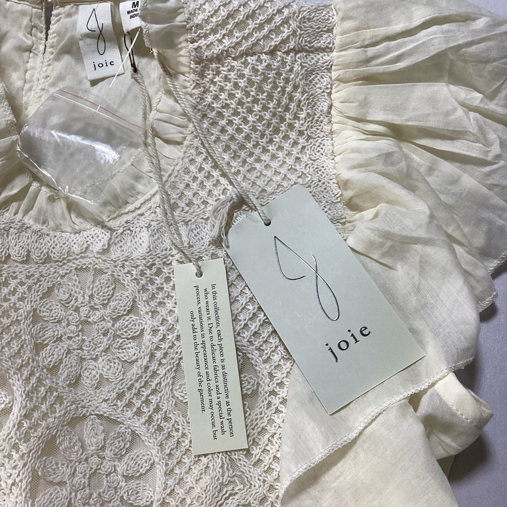 Joie Embroidered Cream Ruffle Boho Top - Picture 9 of 12